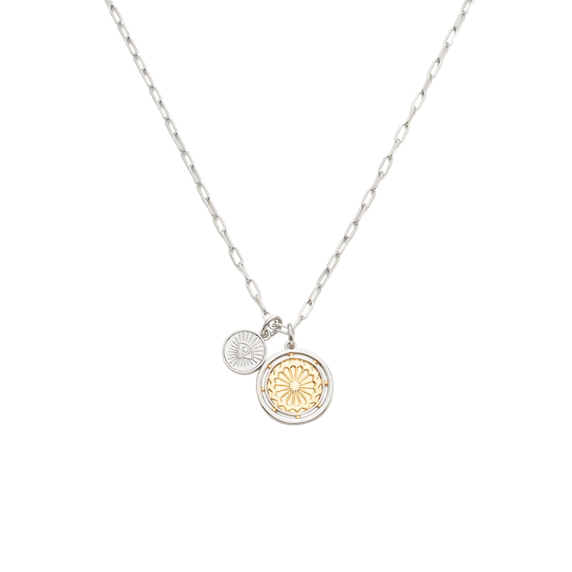 Coin and Evil Eye Pendant Necklace